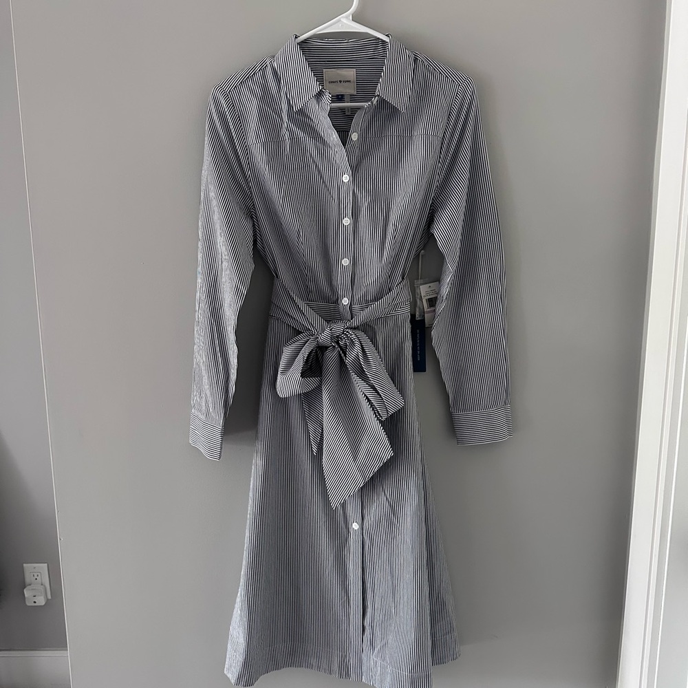 Striped Button-Up Shirt Dress with Belt